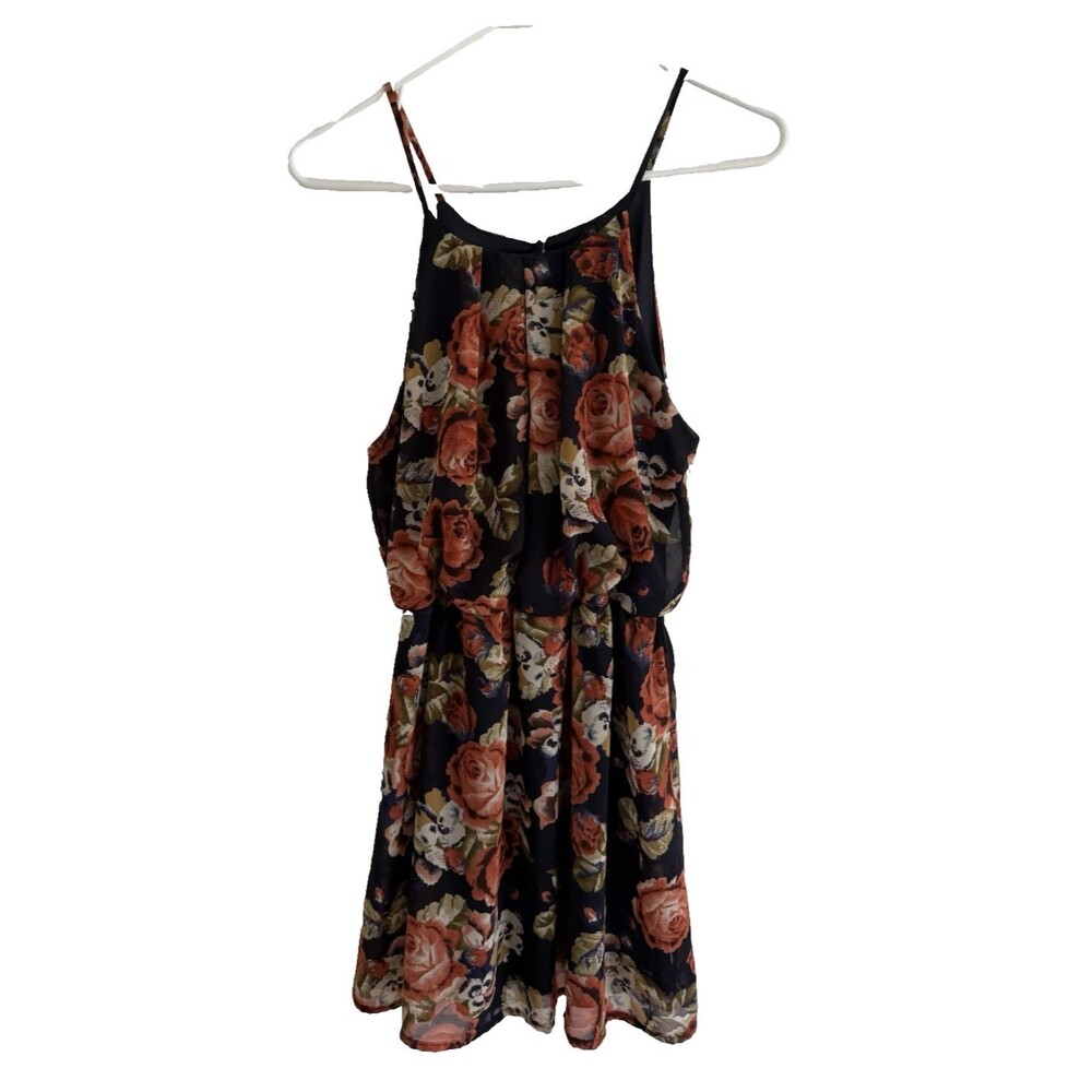 Runway Story Floral Casual Dress Women Size M Lined Strappy Sleeves Back Opening